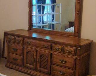 Sumter Cabinet Company Solid Oak Triple Dresser with Mirror