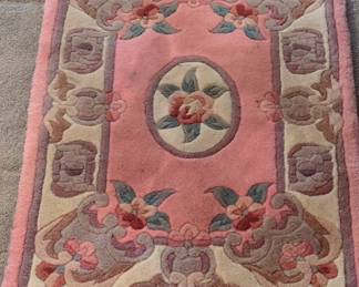 Vintage Aubusson Style Pink Floral Wool Rug (2' x 3')