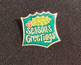 Vintage "Seasons Greetings" Holly Enamel Pin