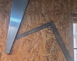 Vintage Hand Saw and Steel Framing Square