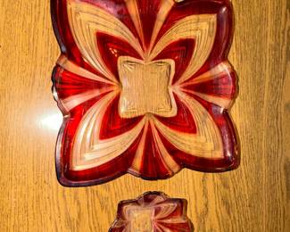 Soga Glass Japan Ruby Red and Clear Starburst Chip and Dip Set