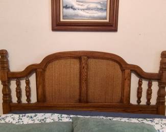 Vintage Oak and Cane Spindle Headboard