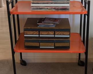 Vintage Mid-Century Orange Collapsible Metal Utility/Bar Cart