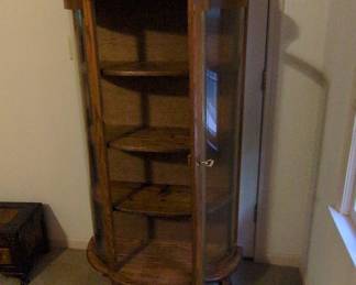Antique Tiger Oak Curved Glass Curio Cabinet