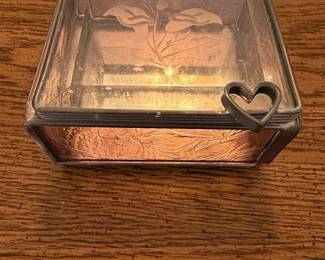 Vintage Etched Glass Jewelry Box with Heart Handle