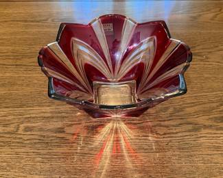 Fifth Avenue Crystal Soga Japan Ruby Red Scalloped Bowl