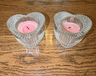 Vintage Avon Heart Votive Holders - Clear Ribbed Glass, Set of 2
