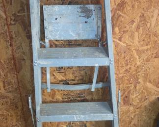 Vintage Aluminum Folding Step Stool with Backrest