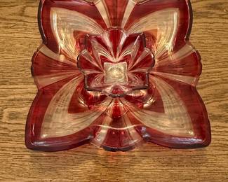 Soga Glass Japan Ruby Red and Clear Starburst Chip and Dip Set