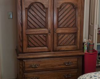 Vintage Oak Bedroom Suite (Armoire, Dresser with Mirror)