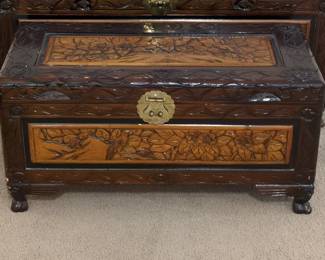 Carved Camphor Wood Travelling Trunk
