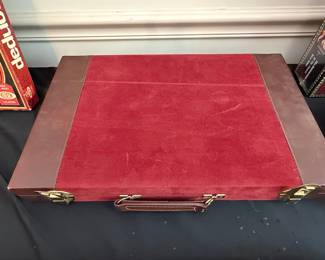 Vintage Faux Leather Backgammon Attache Set - Burgundy and Brown