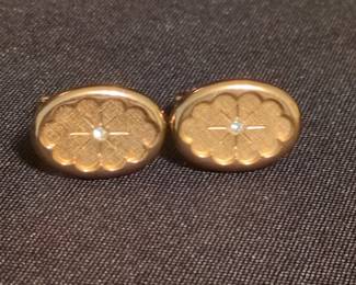 Vintage Foster Gold-Tone Cufflinks with Diamond-Accent Floral Motif