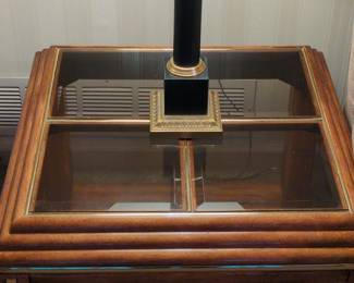 1980s Postmodern Wood and Glass End Table