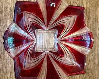 Fifth Avenue Crystal Soga Japan Ruby Red Scalloped Bowl