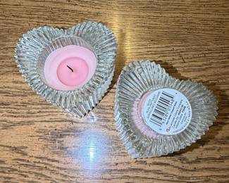 Vintage Avon Heart Votive Holders - Clear Ribbed Glass, Set of 2