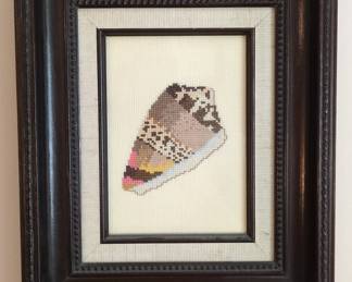Framed Seashell Cross Stitch Art