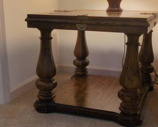 Campaign-Style Pedestal Side Table