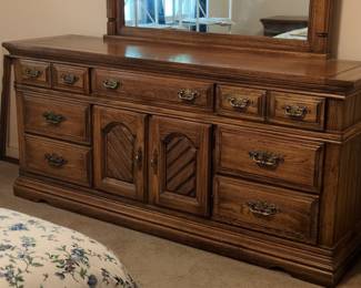 Sumter Cabinet Company Solid Oak Triple Dresser with Mirror