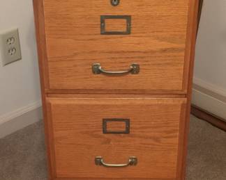 Vintage Oak Two-Drawer Filing Cabinet with Lock