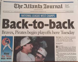 1992 Atlanta Journal Braves 'Back-to-Back' Newspaper