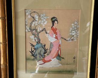 Vintage Mau Ling Style Geisha Watercolor Painting