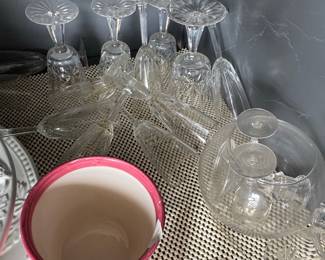 Vintage Pressed Glass Stemware and Ceramic Planter