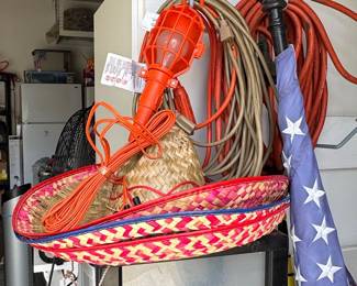 Garage Utility Lot Work Light, Woven Baskets, and American Flag