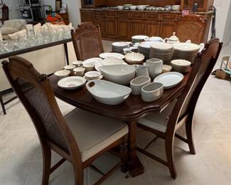 Thomasville Cane Back Dining Chairs and Floral Dinnerware Set