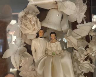 Vintage MidCentury Wedding Cake Topper with Floral Arch and Bell  J. Levinson