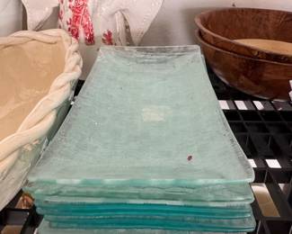 Textured Rectangular Glass Serving Platters  Set of