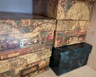 Decorative MapPrint Storage Boxes with Brass Label Holders
