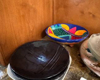 Talavera Footed Bowl and Crackle Glaze Plates