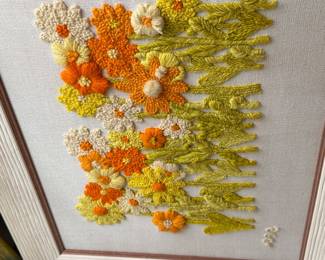 Vintage s Floral Crewel Embroidery Wall Art  Floral Still Life second image