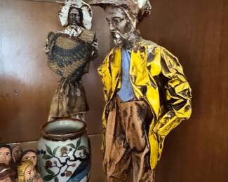 Vintage Mexican Paper Mache Fisherman Figurine