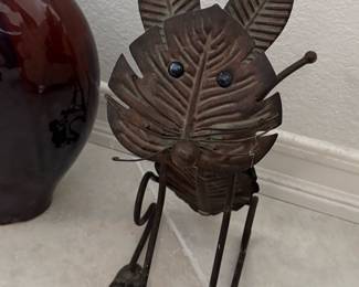 Whimsical Metal LeafFace Cat Sculpture