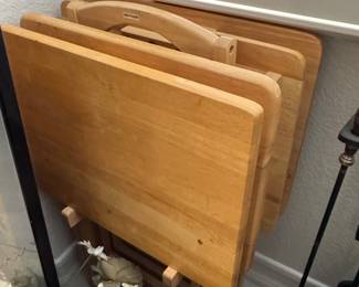 Set of Folding Wooden TV Tray Tables with Storage Rack  Winsome
