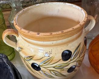 HandPainted Ceramic Olive Motif Pot with Handles