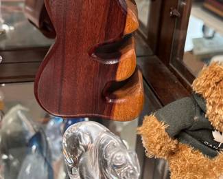 Articulated Wooden Bear Puzzle Sculpture and Crystal Bear Figurine
