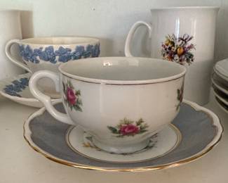 Vintage Colclough Bone China Floral Teacup and Saucer with Grey Scalloped Border