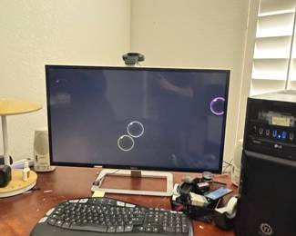 Home Office Computer Setup Dell Monitor, Logitech Keyboard, Thermaltake Case