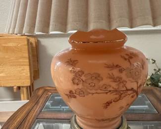 Vintage Peach Glass Floral Ginger Jar Table Lamp second image