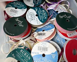 Assorted Crafting Lot Offray Ribbon Spools and Linzer Artist Brushes