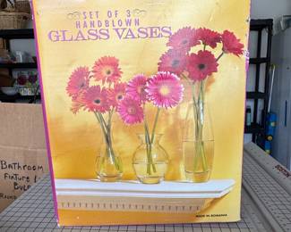 Set of Handblown Glass Vases Made in Romania
