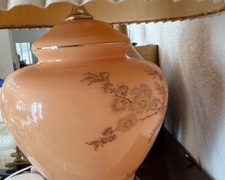 Vintage Peach Ceramic Ginger Jar Table Lamp with Floral Motif second image