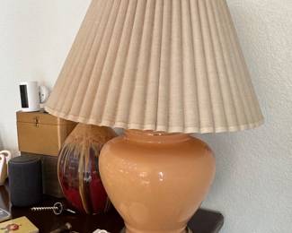 Vintage Peach Ceramic Ginger Jar Table Lamp with Floral Motif