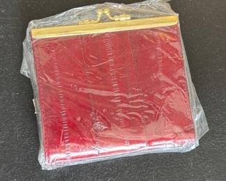Vintage Red Eel Skin KissLock Coin Purse with Original Packaging