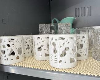 White Ceramic Pierced Leaf Design Votive Candle Holders