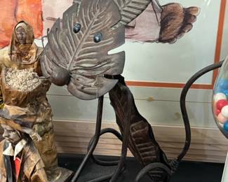 Artisan Metal Cat Sculpture with Leaf Face
