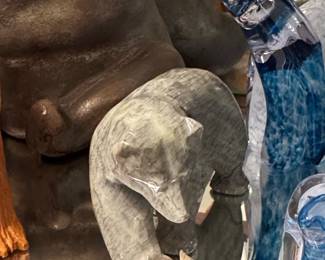 Inuit Soapstone Carving of a Bear with Fish by Peter Qauritaiyuk